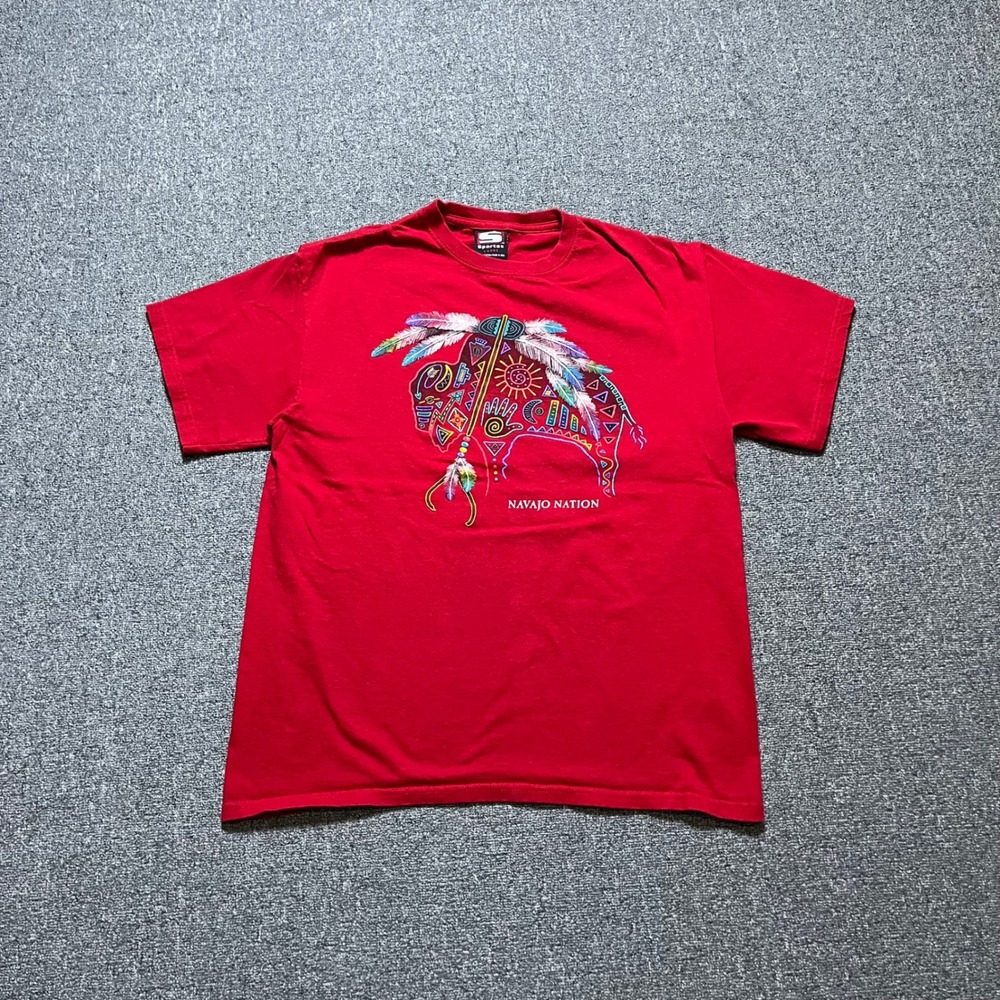 Vintage Sportex Navajo Nation T Shirt Large Red Buffalo Graphic Made in USA 90s